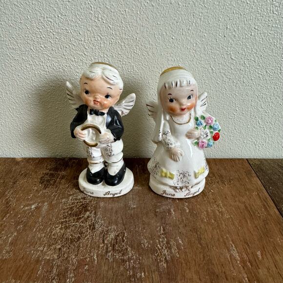 Vintage June Angel Bride Groom Salt‎ & Pepper Shakers by Artmark Japan - Picture 1 of 8